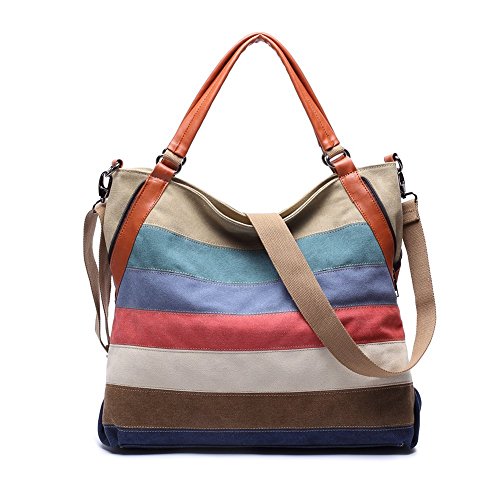Bolsa de lona a rayas multicolor de estilo vintage Kaukko para mujeres que se llevan en la correa del hombro