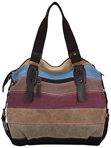 Gran capacidad para esta bolsa multiusos de tela de rayas multicolores Coofit®.